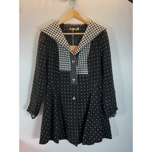 New N By Nancy Skirted Jacket womens size M Black White Gingham‎ Mix Print Coat
